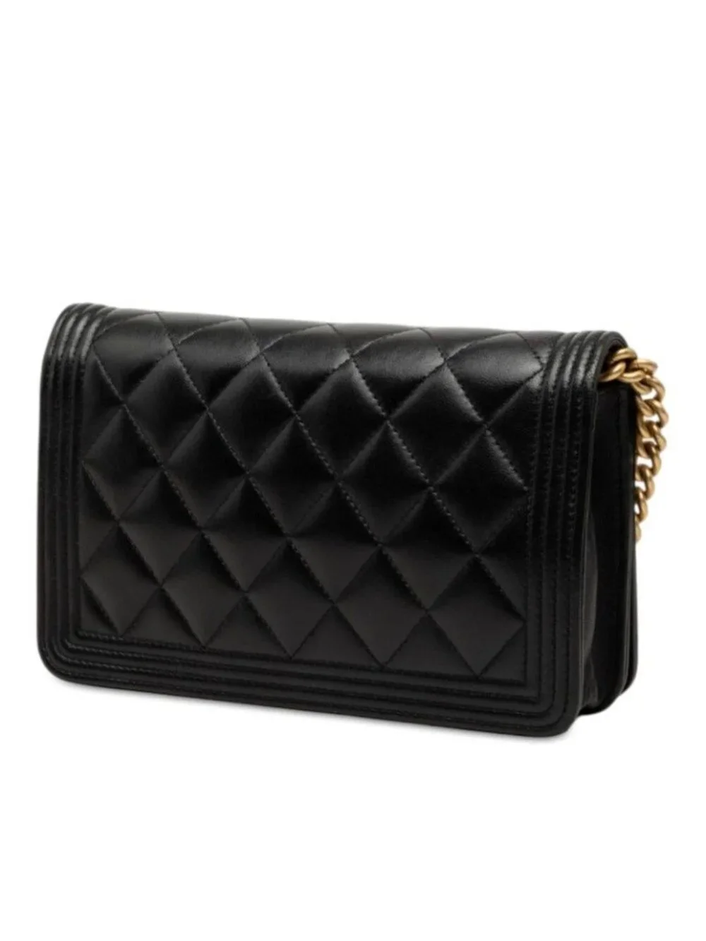Chanel CC Logo Boy Chain Wallet Shoulder Bag Black Lambskin